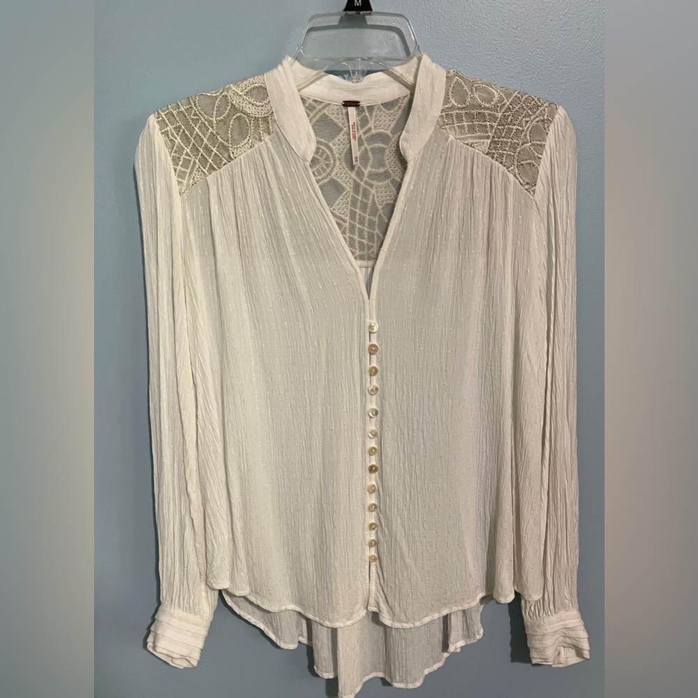 Free People Elegant Off-White Lace Women's Top, Size Extra-Small